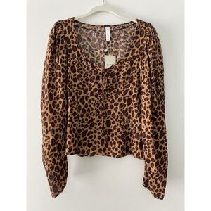 MNG MANGO Women's Leopard Long Sleeve Blouse Top Size 4 Weekend Minimalist NWT